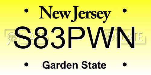 S83PWN New Jersey License Plate