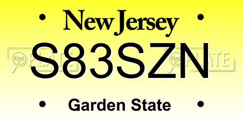 S83SZN New Jersey License Plate