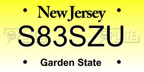 S83SZU New Jersey License Plate