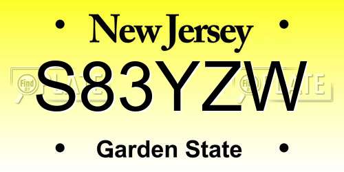 S83YZW New Jersey License Plate