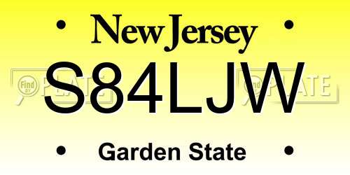 S84LJW New Jersey License Plate