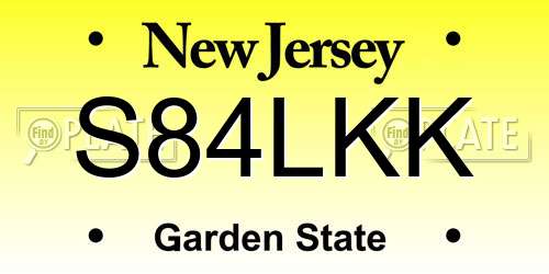 S84LKK New Jersey License Plate