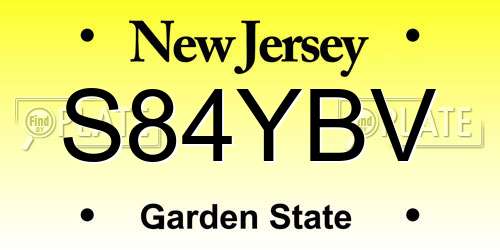 S84YBV New Jersey License Plate