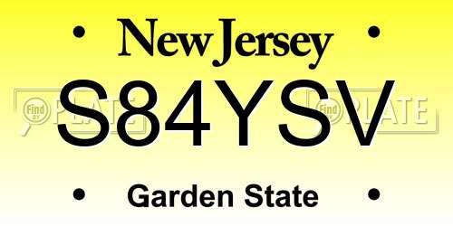 S84YSV New Jersey License Plate