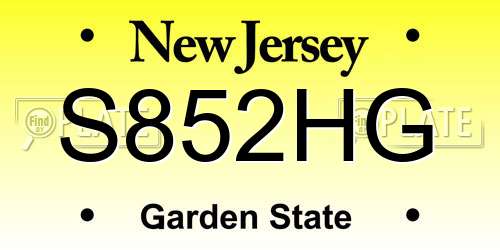 S852HG New Jersey License Plate