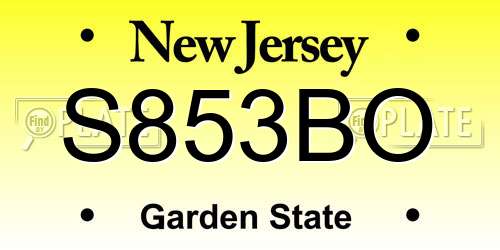 S853BO New Jersey License Plate