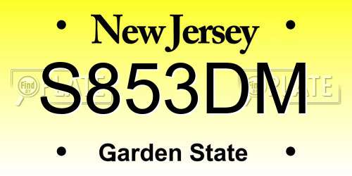 S853DM New Jersey License Plate