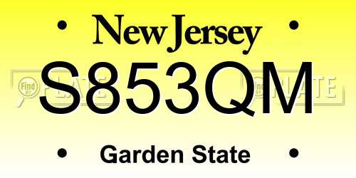 S853QM New Jersey License Plate