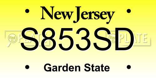 S853SD New Jersey License Plate