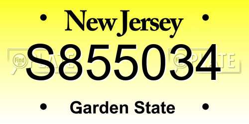 S855034 New Jersey License Plate