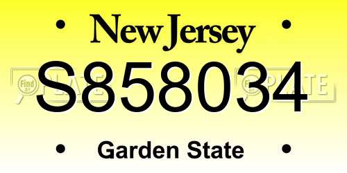 S858034 New Jersey License Plate