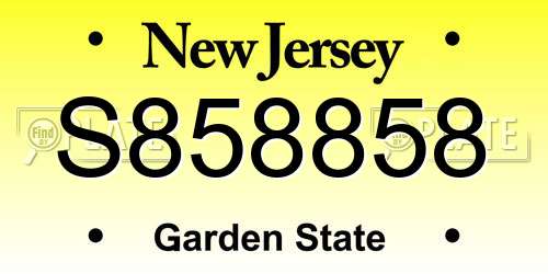 S858858 New Jersey License Plate