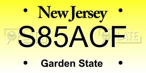 S85ACF New Jersey License Plate