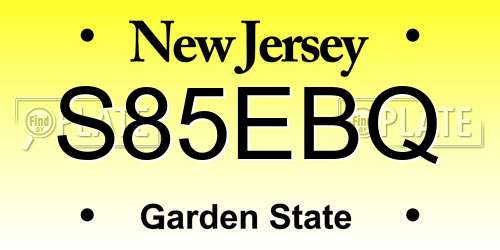S85EBQ New Jersey License Plate