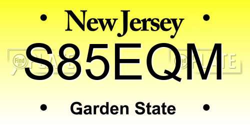 S85EQM New Jersey License Plate