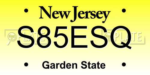 S85ESQ New Jersey License Plate