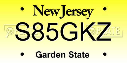 S85GKZ New Jersey License Plate