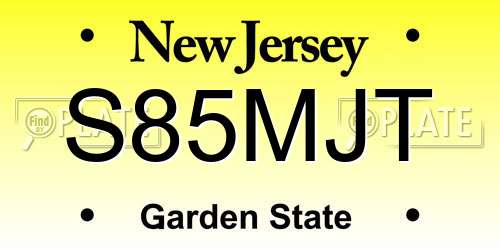 S85MJT New Jersey License Plate