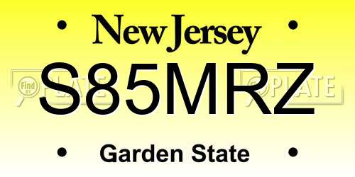 S85MRZ New Jersey License Plate