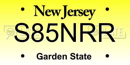 S85NRR New Jersey License Plate