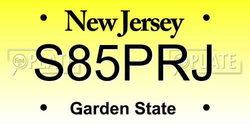 S85PRJ New Jersey License Plate