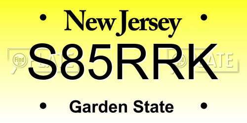 S85RRK New Jersey License Plate