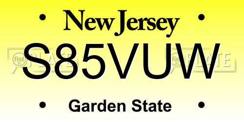 S85VUW New Jersey License Plate