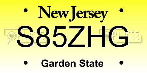 S85ZHG New Jersey License Plate