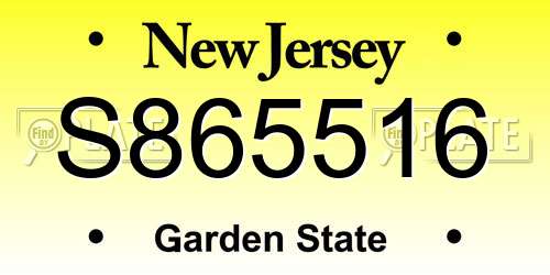 S865516 New Jersey License Plate