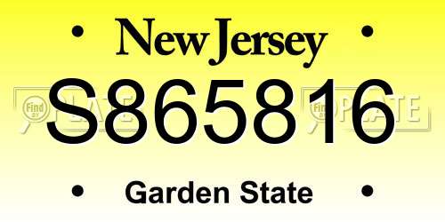 S865816 New Jersey License Plate