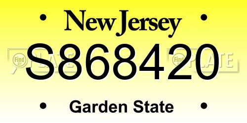 S868420 New Jersey License Plate