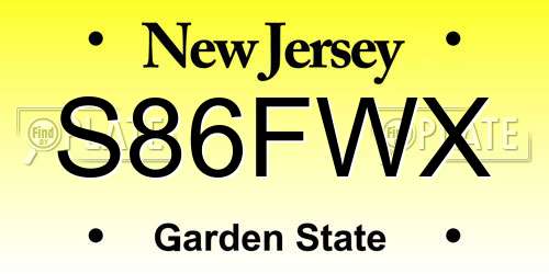 S86FWX New Jersey License Plate