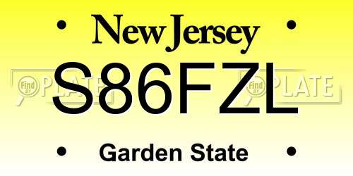 S86FZL New Jersey License Plate