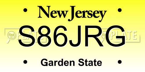 S86JRG New Jersey License Plate