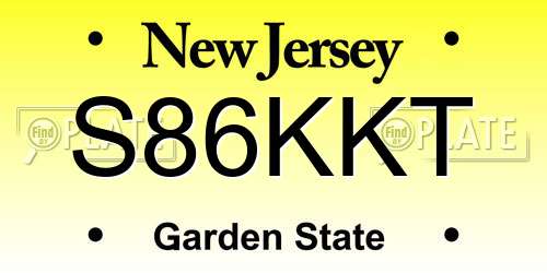 S86KKT New Jersey License Plate