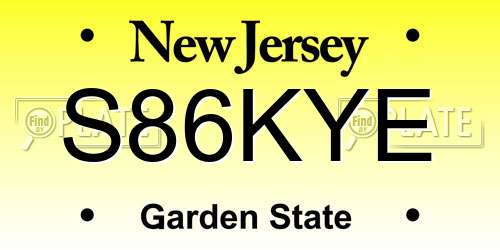 S86KYE New Jersey License Plate