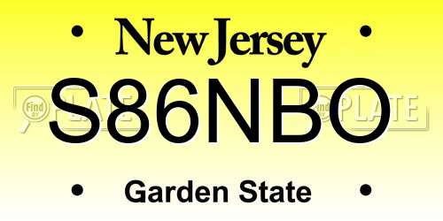 S86NBO New Jersey License Plate