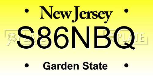 S86NBQ New Jersey License Plate