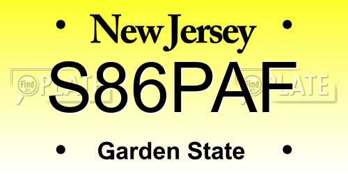 S86PAF New Jersey License Plate