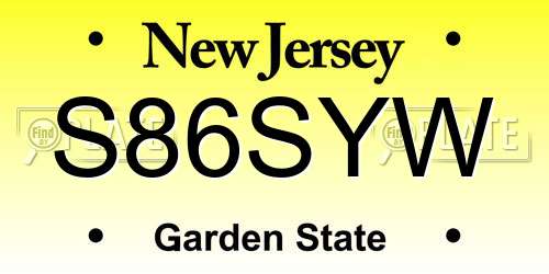S86SYW New Jersey License Plate