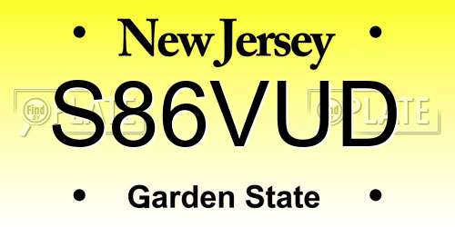 S86VUD New Jersey License Plate