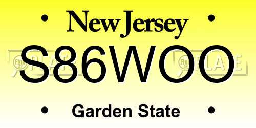 S86WOO New Jersey License Plate