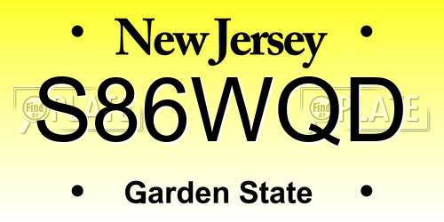 S86WQD New Jersey License Plate
