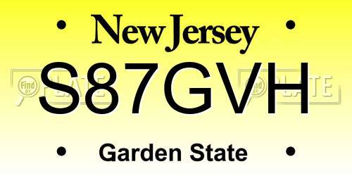 S87GVH New Jersey License Plate