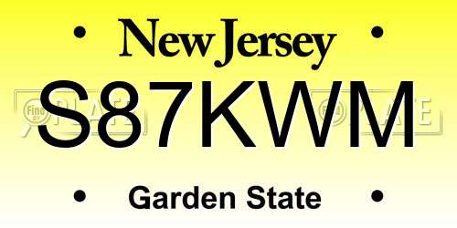 S87KWM New Jersey License Plate