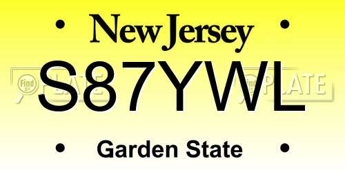 S87YWL New Jersey License Plate