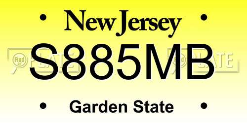 S885MB New Jersey License Plate
