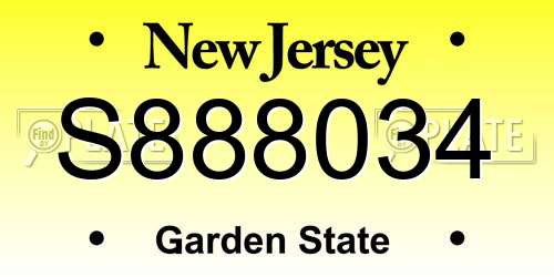 S888034 New Jersey License Plate