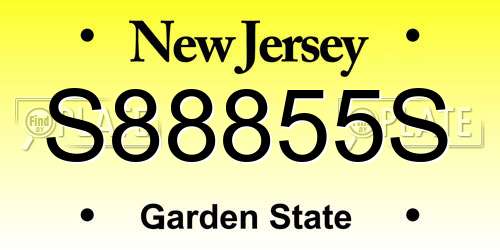 S88855S New Jersey License Plate