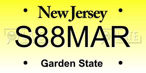 S88MAR New Jersey License Plate